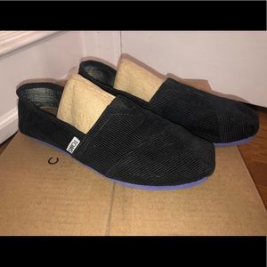 Black Corduroy Toms Slip-Ons, Purple Sole